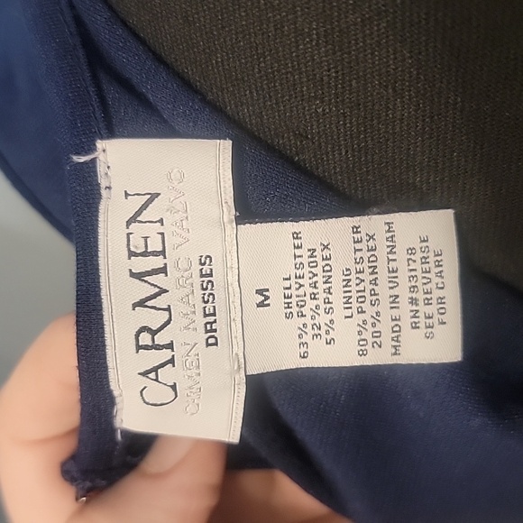 Carmen Marc Valvo Midnight Blue Tank Dress with Black Jewels in the front (M) - Picture 5 of 6